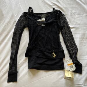 Vintage Y2K NWT Baby Phat two-piece black mesh long sleeve tank top set size S